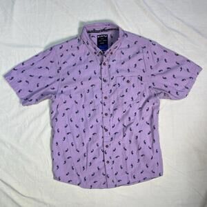 Kavu Men's M Short Sleeve Button Down Cotton Light Purple Work Dress Casual
